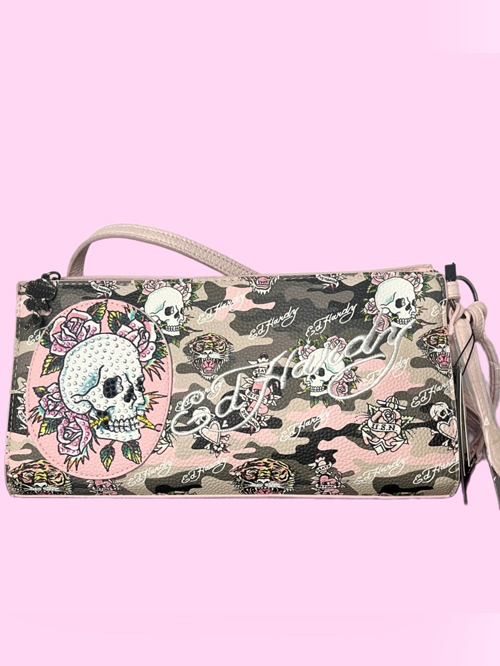 Ed Hardy Pink Camo Skull Shoulder Bag NWT